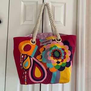 AMIKA Large beach bag - colorful & sturdy! 20x13x9.5”